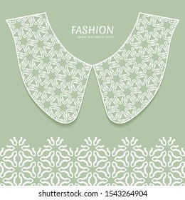 Vector fashion background. Vintage lace collar and decorative lace border with seamless texture. Geometric linear pattern in arabian style, isolated design elements, retro decoration