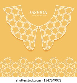 Vector fashion background. Vintage lace collar and decorative lace border with seamless texture. Geometric linear pattern in arabian style, isolated design elements, retro decoration