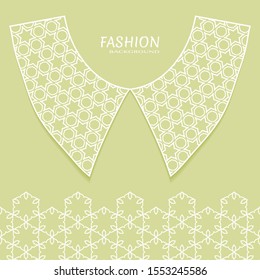 Vector fashion background. Vintage lace collar and decorative lace border with seamless texture. Geometric linear pattern in arabian style, isolated design elements, retro decoration