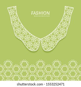 Vector fashion background. Vintage lace collar and decorative lace border with seamless texture. Geometric linear pattern in arabian style, isolated design elements, retro decoration