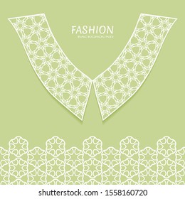 Vector fashion background. Vintage lace collar and decorative lace border with seamless texture. Geometric linear pattern in arabian style, isolated design elements, retro decoration
