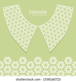 Vector fashion background. Vintage lace collar and decorative lace border with seamless texture. Geometric linear pattern in arabian style, isolated design elements, retro decoration