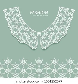 Vector fashion background. Vintage lace collar and decorative lace border with seamless texture. Geometric linear pattern in arabian style, isolated design elements, retro decoration