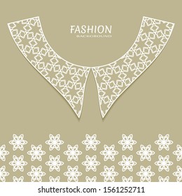 Vector fashion background. Vintage lace collar and decorative lace border with seamless texture. Geometric linear pattern in arabian style, isolated design elements, retro decoration