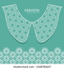 Vector fashion background. Vintage lace collar and decorative lace border with seamless texture. Geometric linear pattern in arabian style, isolated design elements, retro decoration