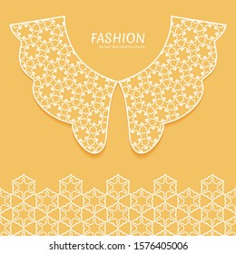 Vector fashion background. Vintage lace collar and decorative lace border with seamless texture. Geometric linear pattern in arabian style, isolated design elements, retro decoration
