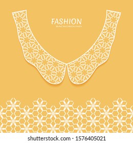 Vector fashion background. Vintage lace collar and decorative lace border with seamless texture. Geometric linear pattern in arabian style, isolated design elements, retro decoration