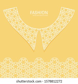 Vector fashion background. Vintage lace collar and decorative lace border with seamless texture. Geometric linear pattern in arabian style, isolated design elements, retro decoration