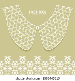 Vector fashion background. Vintage lace collar and decorative lace border with seamless texture. Geometric linear pattern in arabian style, isolated design elements, retro decoration