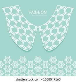 Vector fashion background. Vintage lace collar and decorative lace border with seamless texture. Geometric linear pattern in arabian style, isolated design elements, retro decoration