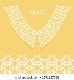 Vector fashion background. Vintage lace collar and decorative lace border with seamless texture. Geometric linear pattern in arabian style, isolated design elements, retro decoration
