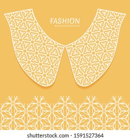 Vector fashion background. Vintage lace collar and decorative lace border with seamless texture. Geometric linear pattern in arabian style, isolated design elements, retro decoration