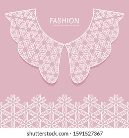 Vector fashion background. Vintage lace collar and decorative lace border with seamless texture. Geometric linear pattern in arabian style, isolated design elements, retro decoration