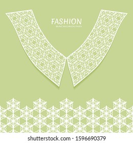 Vector fashion background. Vintage lace collar and decorative lace border with seamless texture. Geometric linear pattern in arabian style, isolated design elements, retro decoration