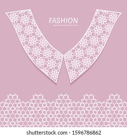 Vector fashion background. Vintage lace collar and decorative lace border with seamless texture. Geometric linear pattern in arabian style, isolated design elements, retro decoration