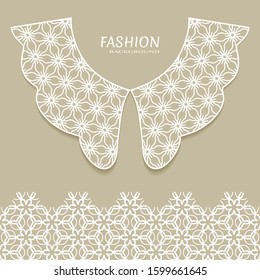 Vector fashion background. Vintage lace collar and decorative lace border with seamless texture. Geometric linear pattern in arabian style, isolated design elements, retro decoration