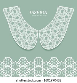 Vector fashion background. Vintage lace collar and decorative lace border with seamless texture. Geometric linear pattern in arabian style, isolated design elements, retro decoration