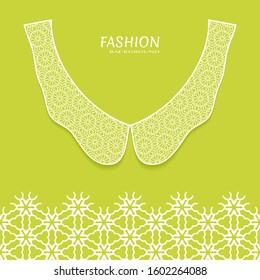 Vector fashion background. Vintage lace collar and decorative lace border with seamless texture. Geometric linear pattern in arabian style, isolated design elements, retro decoration