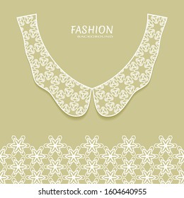 Vector fashion background. Vintage lace collar and decorative lace border with seamless texture. Geometric linear pattern in arabian style, isolated design elements, retro decoration