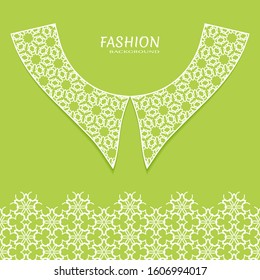 Vector fashion background. Vintage lace collar and decorative lace border with seamless texture. Geometric linear pattern in arabian style, isolated design elements, retro decoration