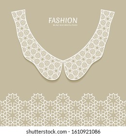 Vector fashion background. Vintage lace collar and decorative lace border with seamless texture. Geometric linear pattern in arabian style, isolated design elements, retro decoration