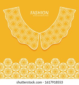 Vector fashion background. Vintage lace collar and decorative lace border with seamless texture. Geometric linear pattern in arabian style, isolated design elements, retro decoration