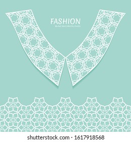 Vector fashion background. Vintage lace collar and decorative lace border with seamless texture. Geometric linear pattern in arabian style, isolated design elements, retro decoration