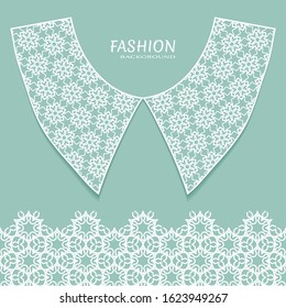 Vector fashion background. Vintage lace collar and decorative lace border with seamless texture. Geometric linear pattern in arabian style, isolated design elements, retro decoration