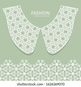 Vector fashion background. Vintage lace collar and decorative lace border with seamless texture. Geometric linear pattern in arabian style, isolated design elements, retro decoration