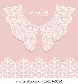 Vector fashion background. Vintage lace collar and decorative lace border with seamless texture. Geometric linear pattern in arabian style, isolated design elements, retro decoration