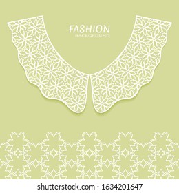 Vector fashion background. Vintage lace collar and decorative lace border with seamless texture. Geometric linear pattern in arabian style, isolated design elements, retro decoration