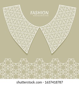 Vector fashion background. Vintage lace collar and decorative lace border with seamless texture. Geometric linear pattern in arabian style, isolated design elements, retro decoration