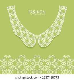Vector fashion background. Vintage lace collar and decorative lace border with seamless texture. Geometric linear pattern in arabian style, isolated design elements, retro decoration