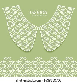 Vector fashion background. Vintage lace collar and decorative lace border with seamless texture. Geometric linear pattern in arabian style, isolated design elements, retro decoration