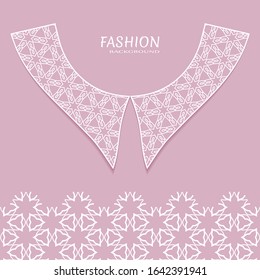 Vector fashion background. Vintage lace collar and decorative lace border with seamless texture. Geometric linear pattern in arabian style, isolated design elements, retro decoration