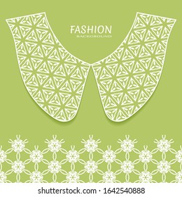 Vector fashion background. Vintage lace collar and decorative lace border with seamless texture. Geometric linear pattern in arabian style, isolated design elements, retro decoration