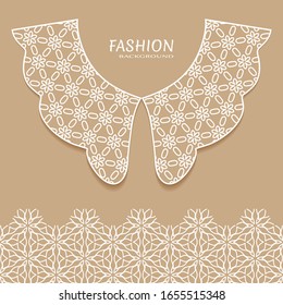 Vector fashion background. Vintage lace collar and decorative lace border with seamless texture. Geometric linear pattern in arabian style, isolated design elements, retro decoration