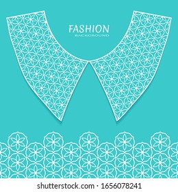 Vector fashion background. Vintage lace collar and decorative lace border with seamless texture. Geometric linear pattern in arabian style, isolated design elements, retro decoration