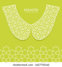 Vector fashion background. Vintage lace collar and decorative lace border with seamless texture. Geometric linear pattern in arabian style, isolated design elements, retro decoration