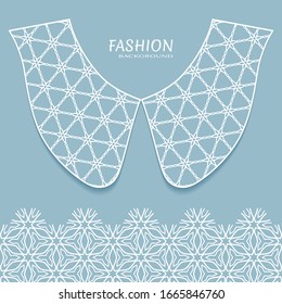 Vector fashion background. Vintage lace collar and decorative lace border with seamless texture. Geometric linear pattern in arabian style, isolated design elements, retro decoration