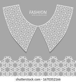 Vector fashion background. Vintage lace collar and decorative lace border with seamless texture. Geometric linear pattern in arabian style, isolated design elements, retro decoration