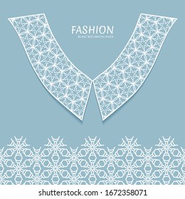 Vector fashion background. Vintage lace collar and decorative lace border with seamless texture. Geometric linear pattern in arabian style, isolated design elements, retro decoration