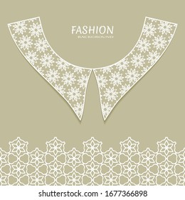 Vector fashion background. Vintage lace collar and decorative lace border with seamless texture. Geometric linear pattern in arabian style, isolated design elements, retro decoration