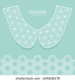 Vector fashion background. Vintage lace collar and decorative lace border with seamless texture. Geometric linear pattern in arabian style, isolated design elements, retro decoration