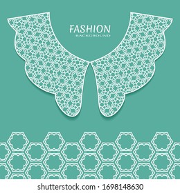 Vector fashion background. Vintage lace collar and decorative lace border with seamless texture. Geometric linear pattern in arabian style, isolated design elements, retro decoration