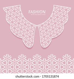 Vector fashion background. Vintage lace collar and decorative lace border with seamless texture. Geometric linear pattern in arabian style, isolated design elements, retro decoration