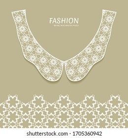 Vector fashion background. Vintage lace collar and decorative lace border with seamless texture. Geometric linear pattern in arabian style, isolated design elements, retro decoration