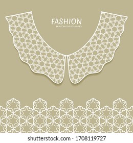 Vector fashion background. Vintage lace collar and decorative lace border with seamless texture. Geometric linear pattern in arabian style, isolated design elements, retro decoration