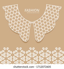 Vector fashion background. Vintage lace collar and decorative lace border with seamless texture. Geometric linear pattern in arabian style, isolated design elements, retro decoration