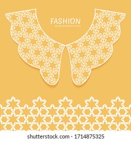 Vector fashion background. Vintage lace collar and decorative lace border with seamless texture. Geometric linear pattern in arabian style, isolated design elements, retro decoration